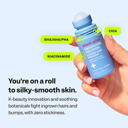 Peach Slices Smoothing Solution Ingrown Hair Treatment Roll-On 50ml — BHA, AHA, PHA, Niacinamide, Cica